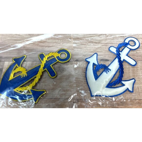 Anchor Sew-On Or Iron-On Patches Set Of 2 Blue & Yellow Nautical Appliques By Co - Picture 1 of 4